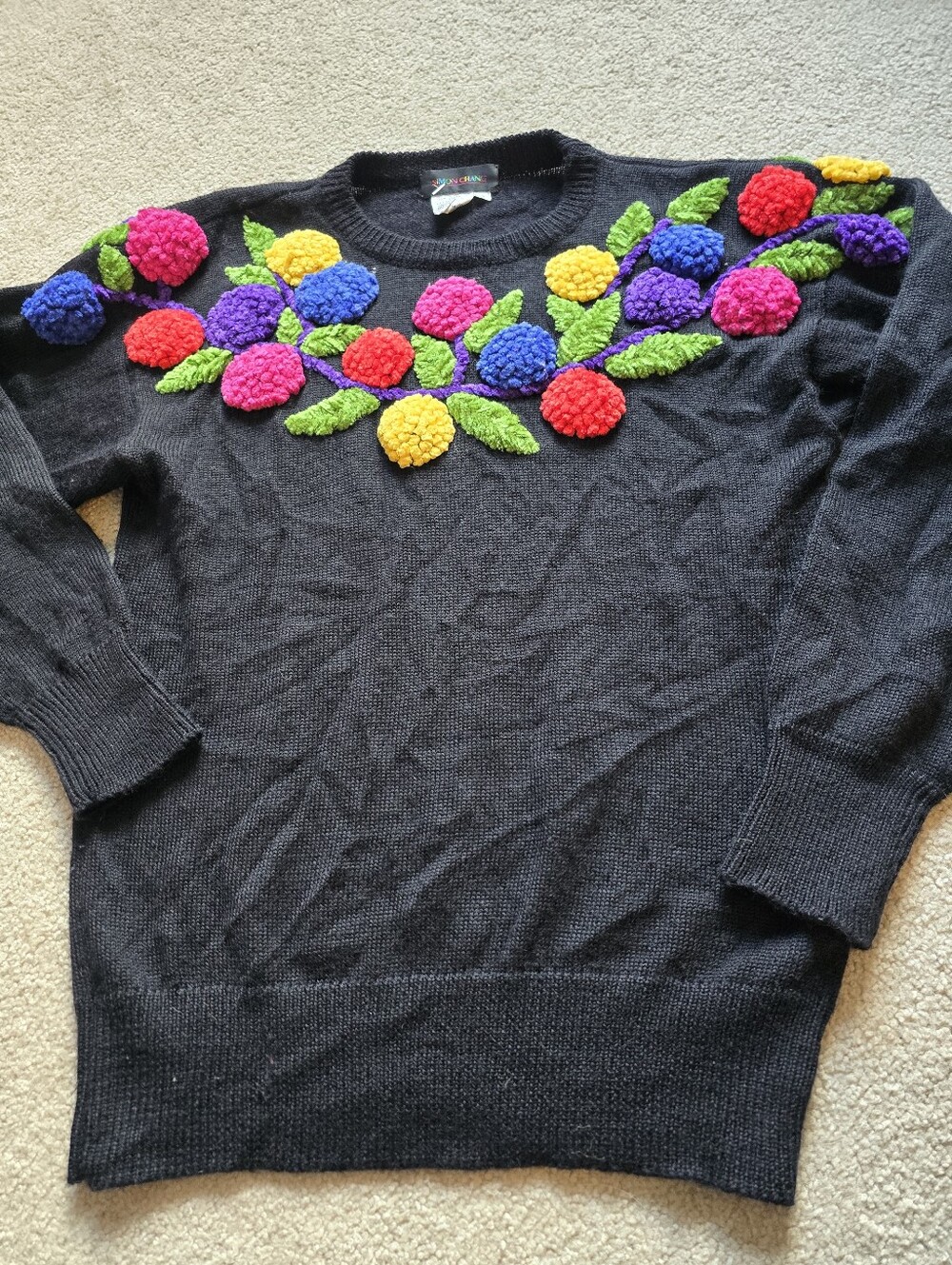 Vintage Simon Chang Wool Blend Floral Sweater – Womens Size Small